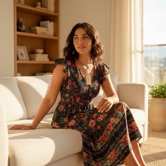 Anthropologie Dresses & Skirts - Anthropologie NWT XL Petite Floral Smocked Boho Midi Dress Flutter Sleeve